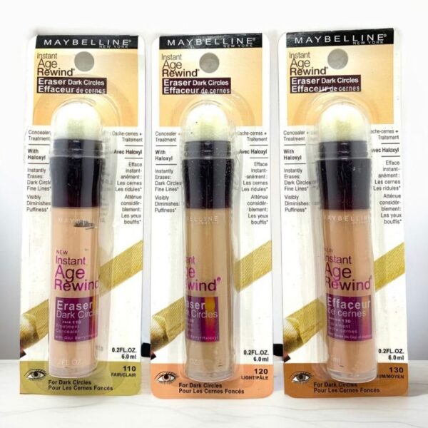 Maybelline Instant Age Rewind Concealer – Waterproof Dark Circles Eraser – High Coverage Original Makeup – Shades 120 & 130